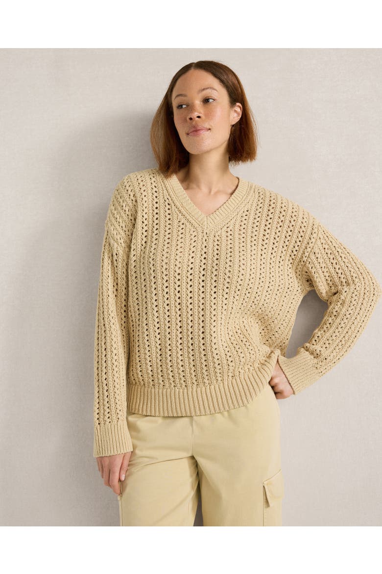 Textured Cotton Blend V-Neck Sweater, Main, color, Cortado