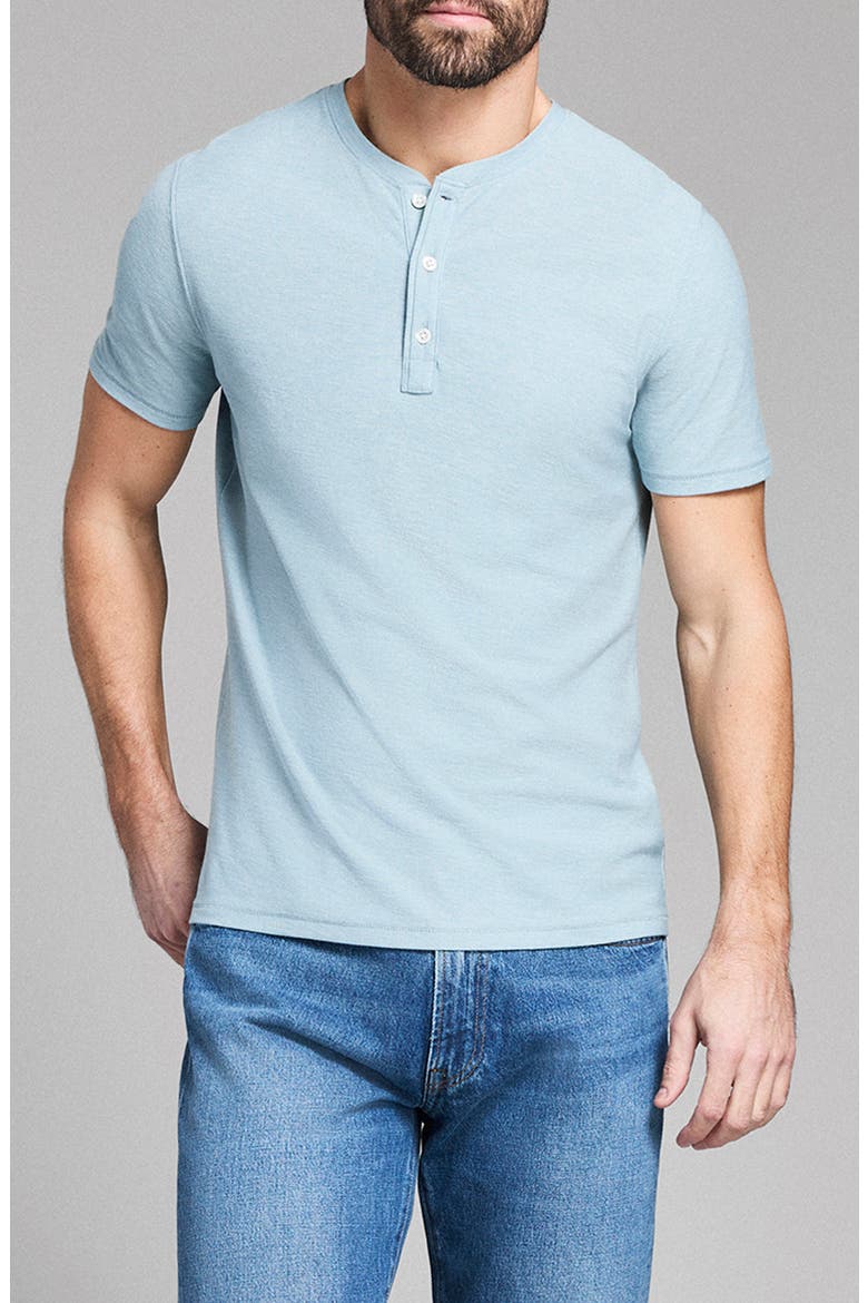 Bird's Eye Short Sleeve Henley, Main, color, STEEL BLUE/ TINTED WHITE