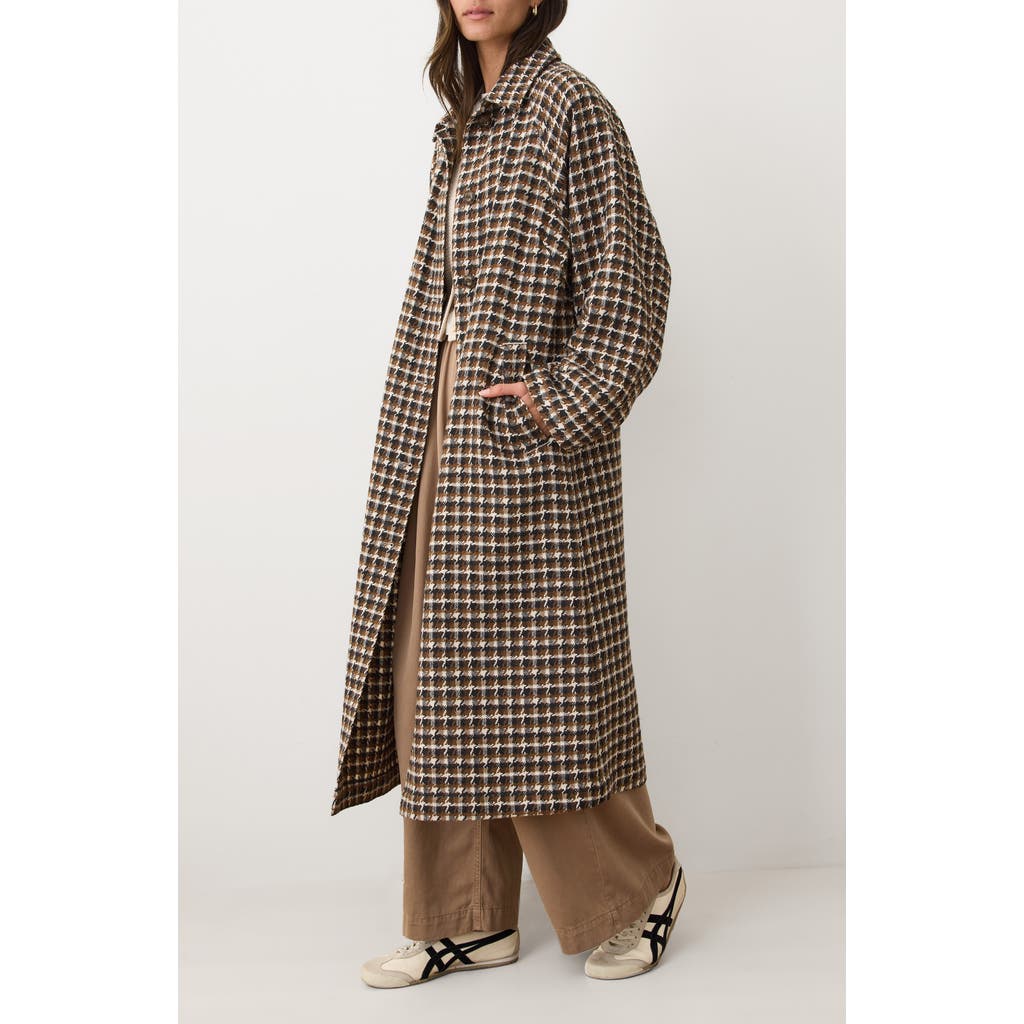 Marine Layer Hayes Houndstooth Trench Coat In Brown