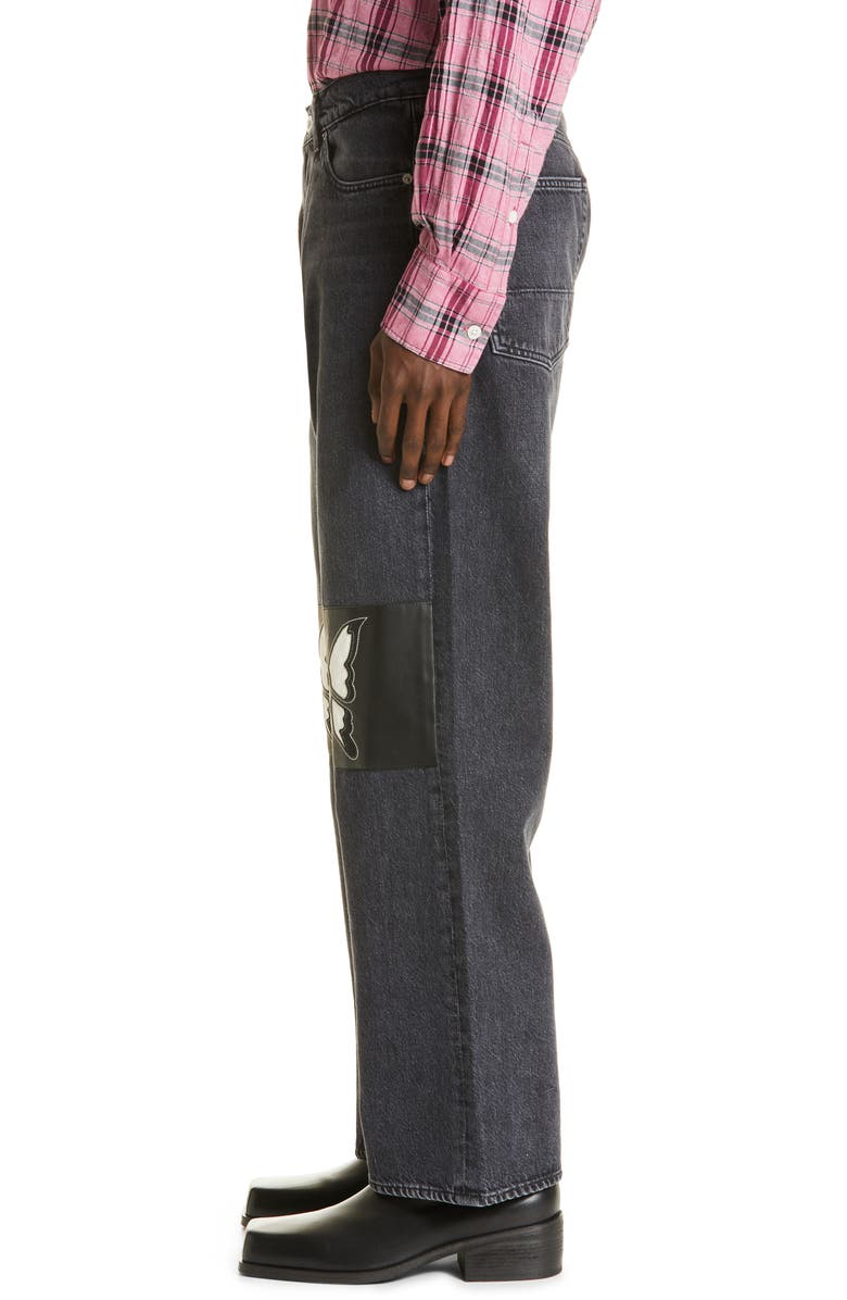 OUR LEGACY Third Cut Schmetterling Leather Patch Straight Leg Jeans, Alternate, color,