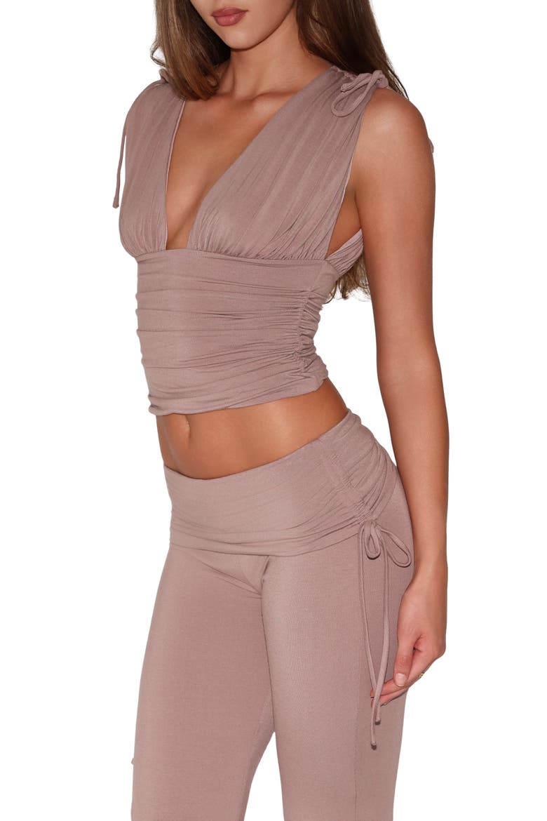 Halona Ruched Plunge Top, Alternate, color, MOCHA