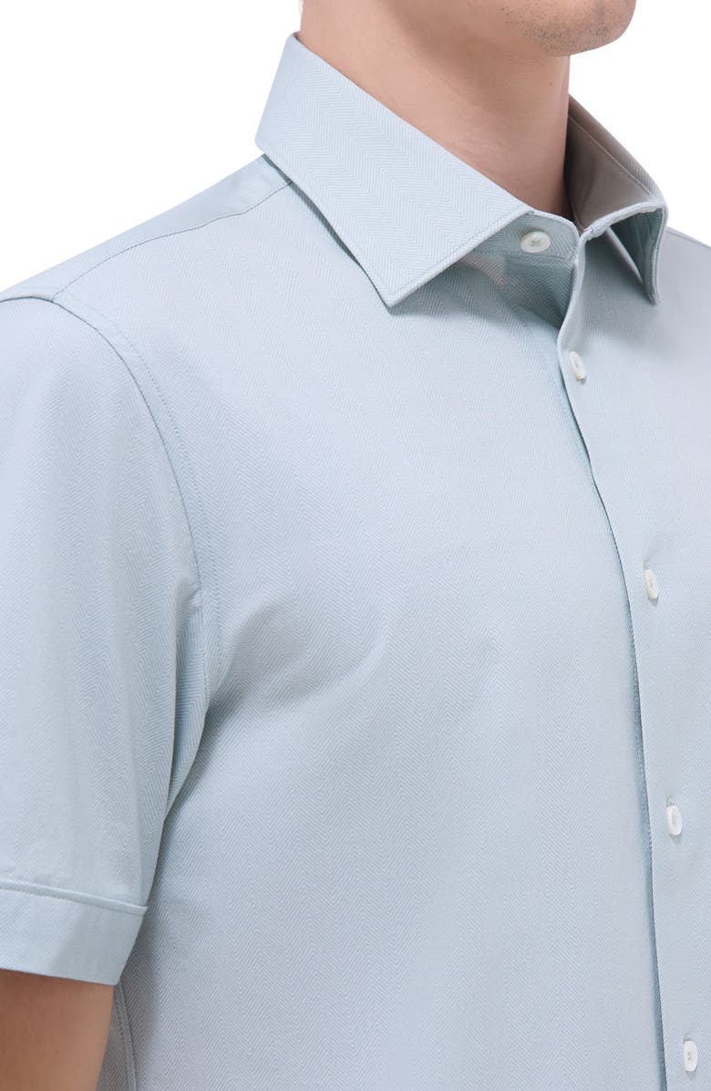 Bugatchi Myron OoohCotton<sup>®</sup> Short Sleeve Herringbone Button-Up Shirt, Alternate, color, Mint