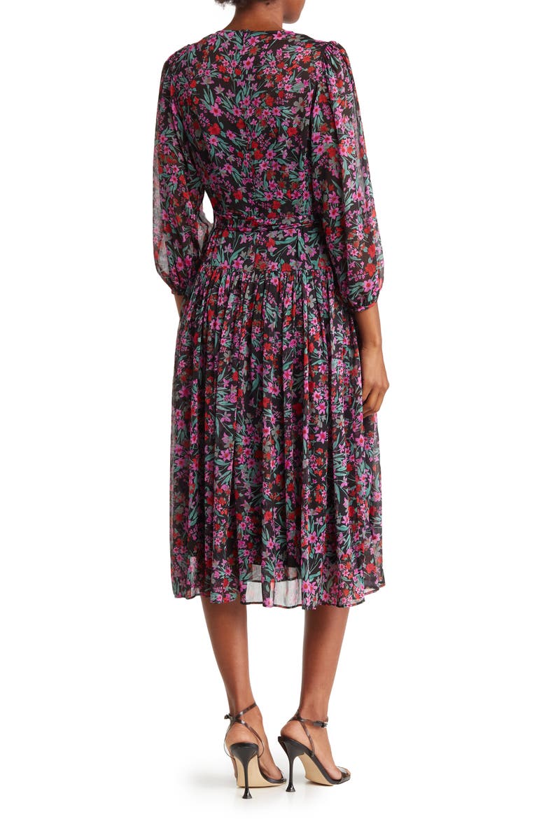 Ditsy Floral Print Tie Waist Dress, Alternate, color, BLACK MULTI