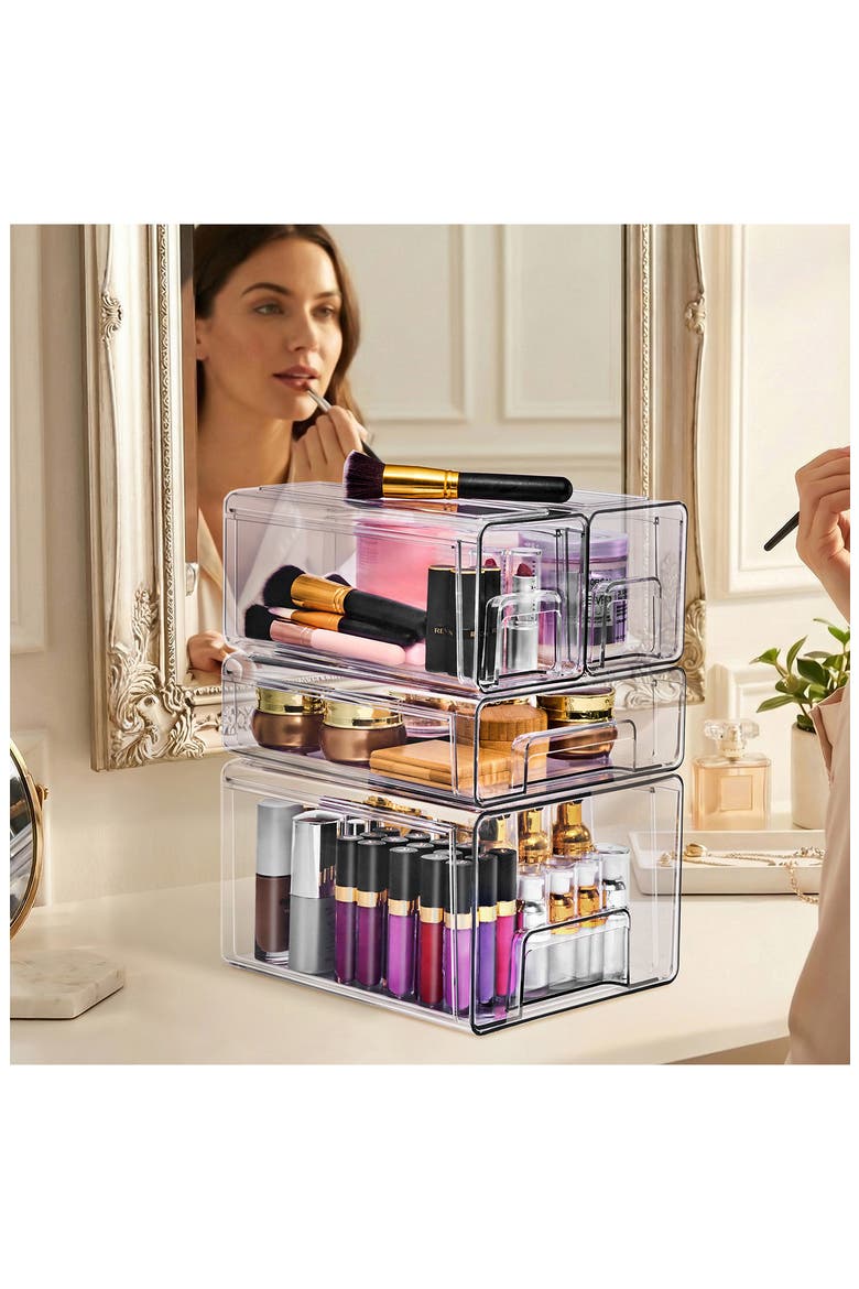 4-Piece Set Clear Stackable Drawers, Alternate, color, CLEAR