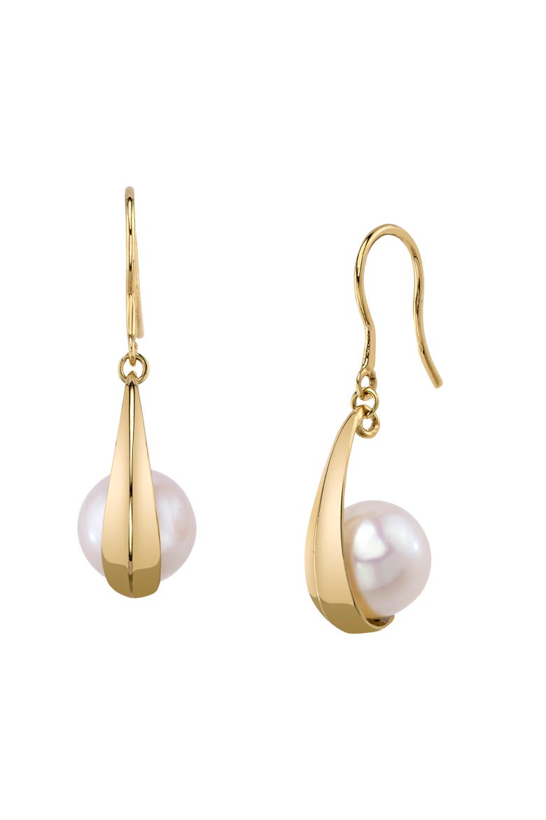 14K Gold Freshwater Pearl Regina Earrings, Main, color, Yellow Gold