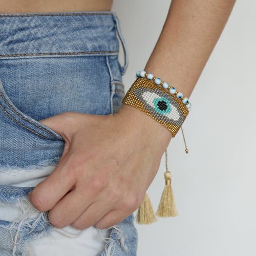 Fosterie Evil Eye Tassel Bracelet Set In Gold