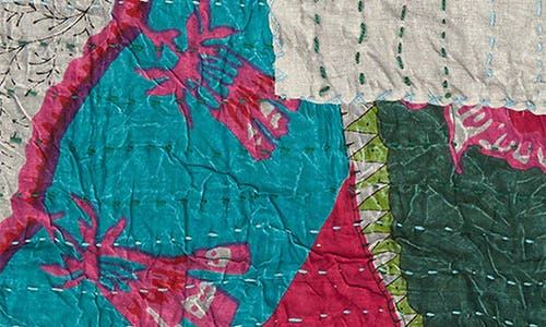 Taj Hotel Vintage Cotton Kantha Throw Blanket In Green Blue