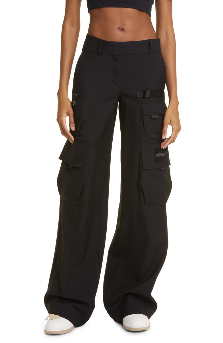Off-White Toybox Multipocket Wide Leg Wool Cargo Pants, Main, color, 