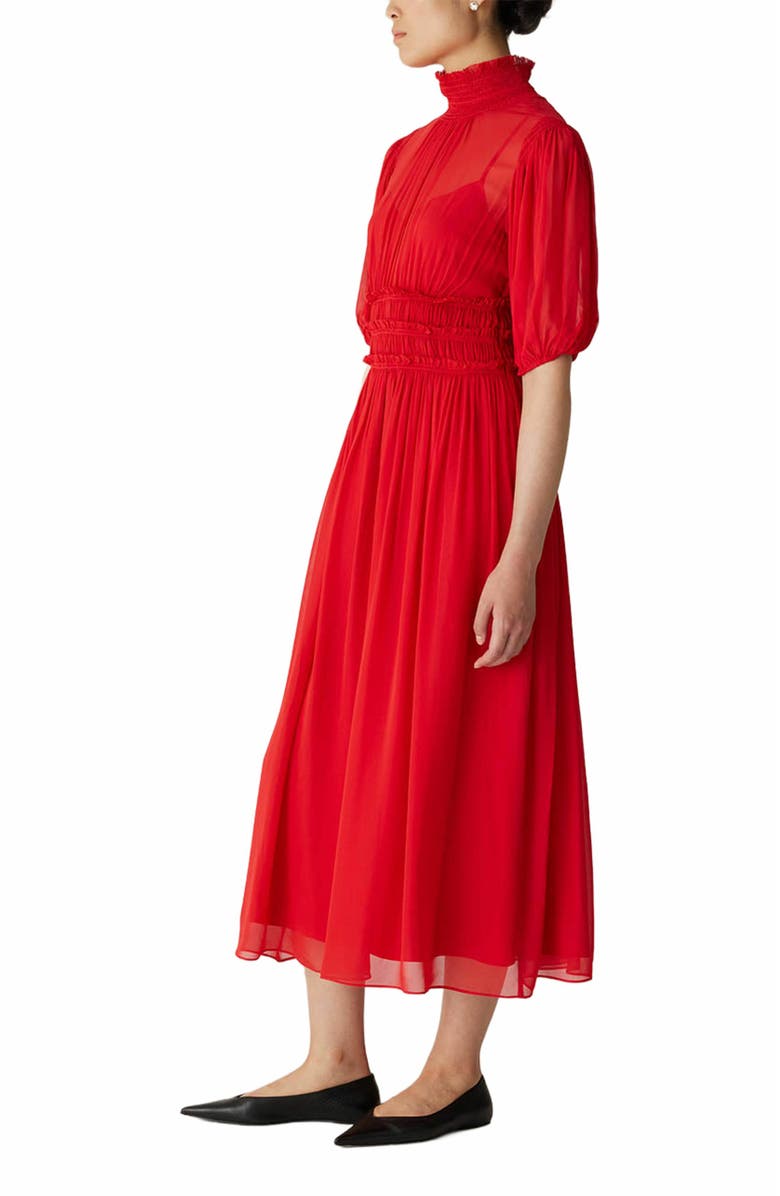 Rebecca Taylor Viscose Chiffon Smocked Waist Dress, Alternate, color, Red Lip
