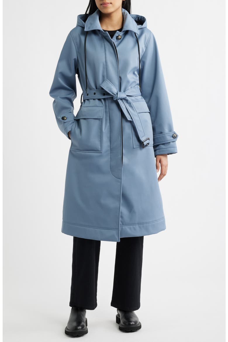 Belted Hooded Raincoat, Main, color, FLINT STONE