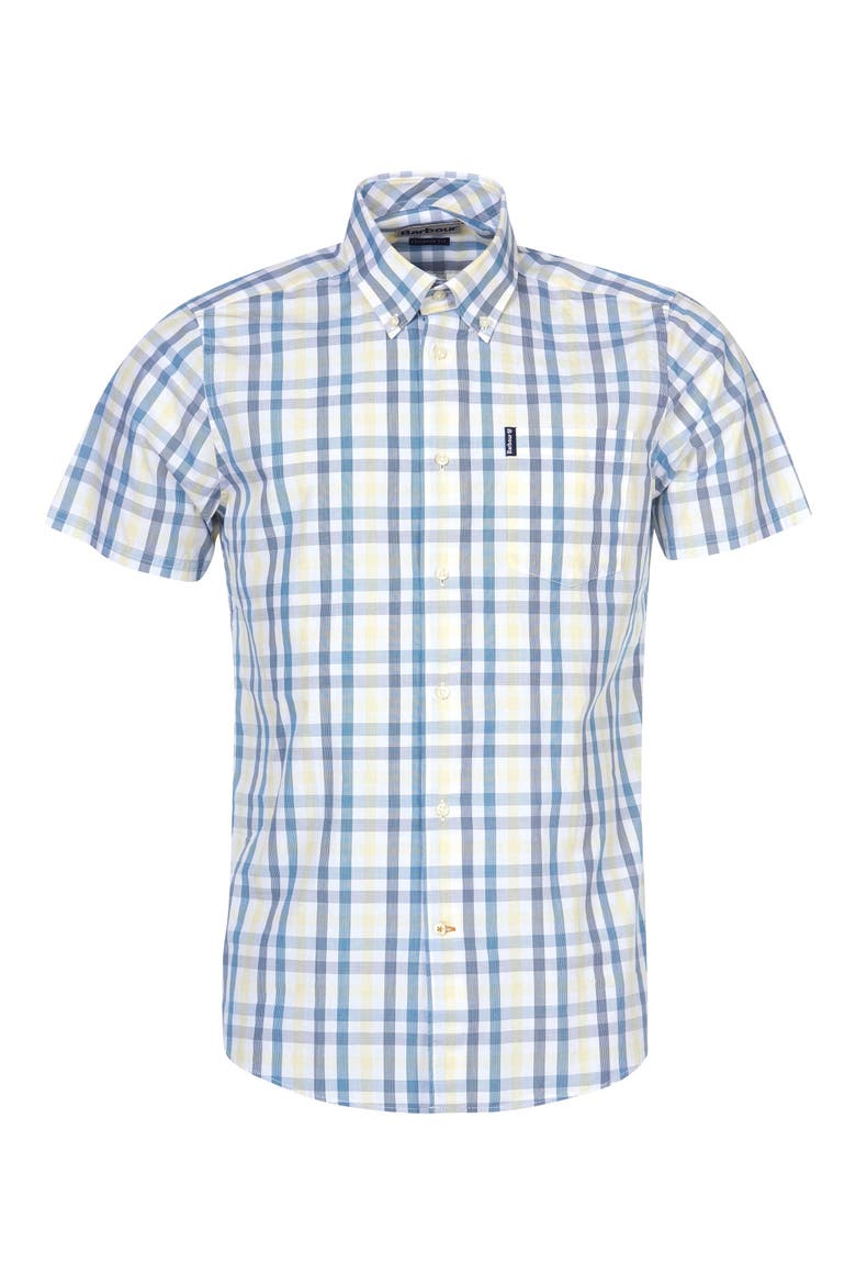 Tailored Fit Tattersall Short Sleeve Button-Down Shirt, Alternate, color, AQUA