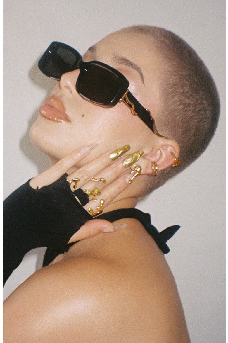 Drippy 53mm Square Sunglasses, Alternate, color, BLACK / GOLD DARK SMOKE