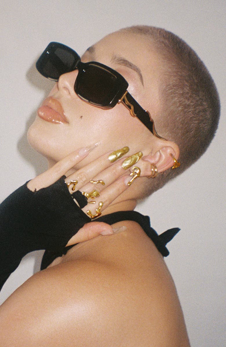 DEZI Drippy 53mm Square Sunglasses, Alternate, color, Black / Gold Dark Smoke