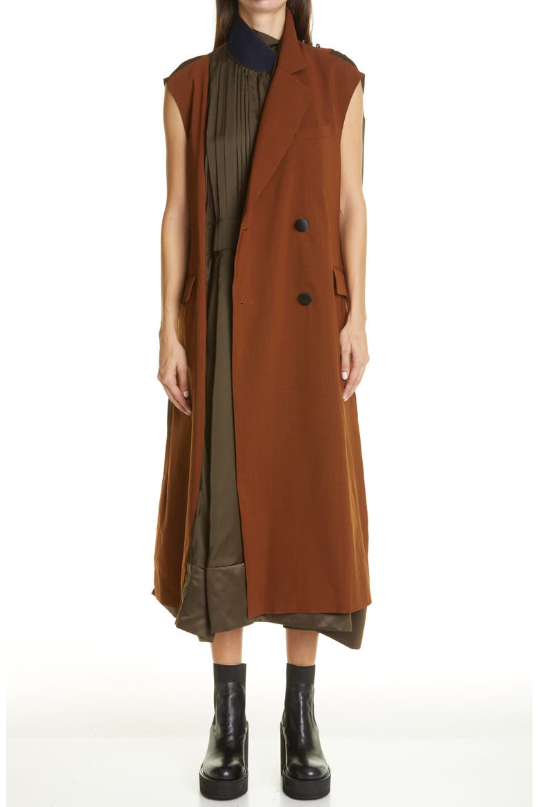 Mixed Media Midi Dress, Main, color, BROWN/ KHAKI