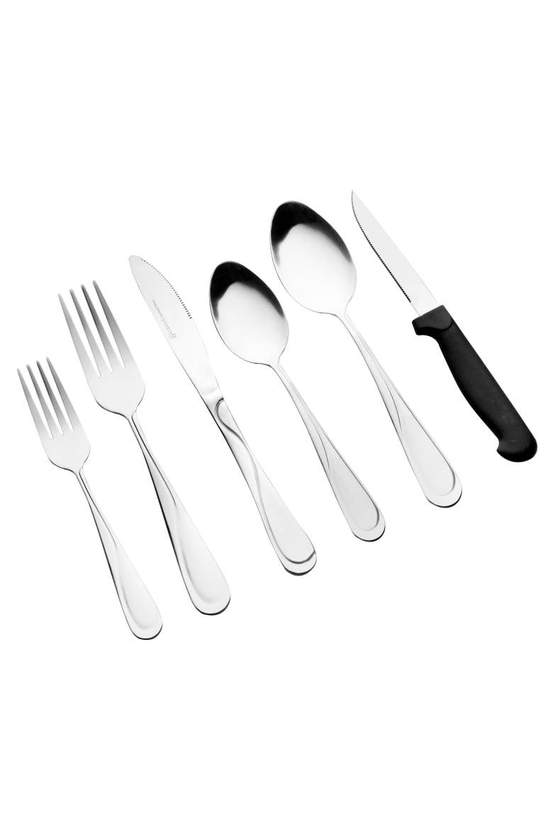 Trillium Plus 24 Piece Stainless Steel Flatware Set with 4 Steak Knives, Alternate, color, Silver
