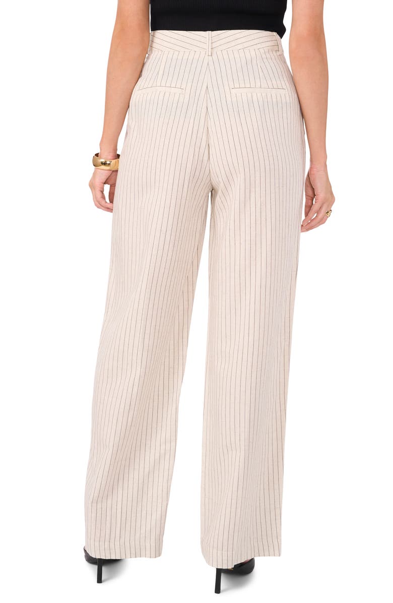 Vince Camuto Pinstripe Wide Leg Cotton & Linen Pants, Alternate, color, Almond