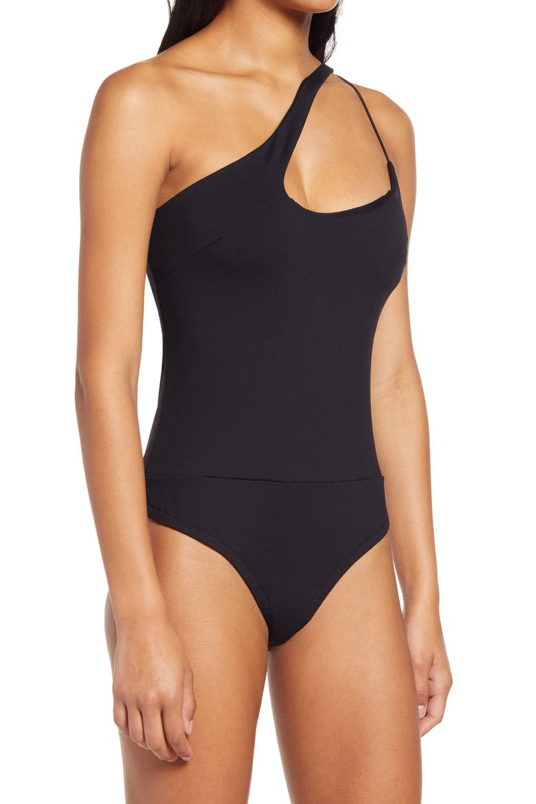 Heading Out Tonight Asymmetric One-Shoulder Bodysuit, Alternate, color, BLACK