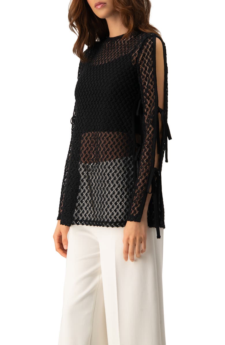 IVONNE Tie-Sleeve See Through Lace Blouse, Alternate, color, Black