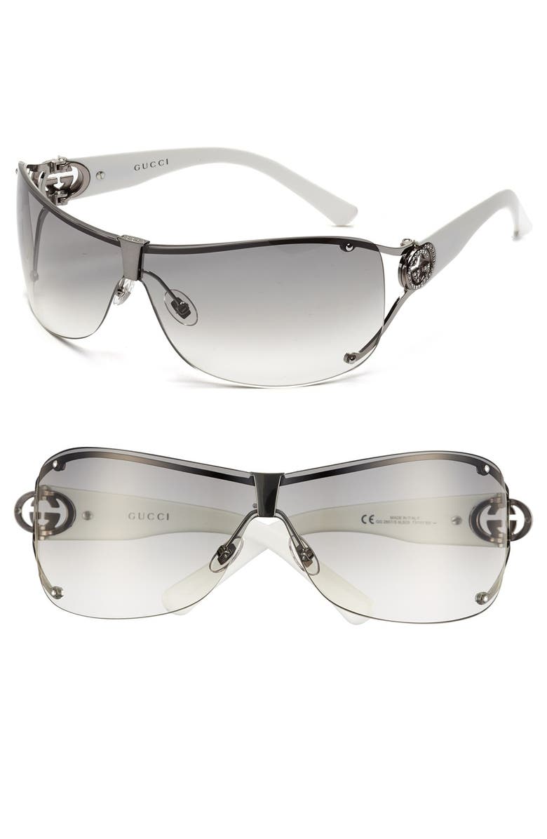 Gucci 73mm Shield Sunglasses with Crystal Logo Detail, Main, color,