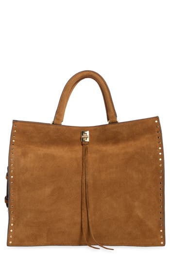 Rebecca Minkoff Darren Stud Suede Tote Bag In Brown