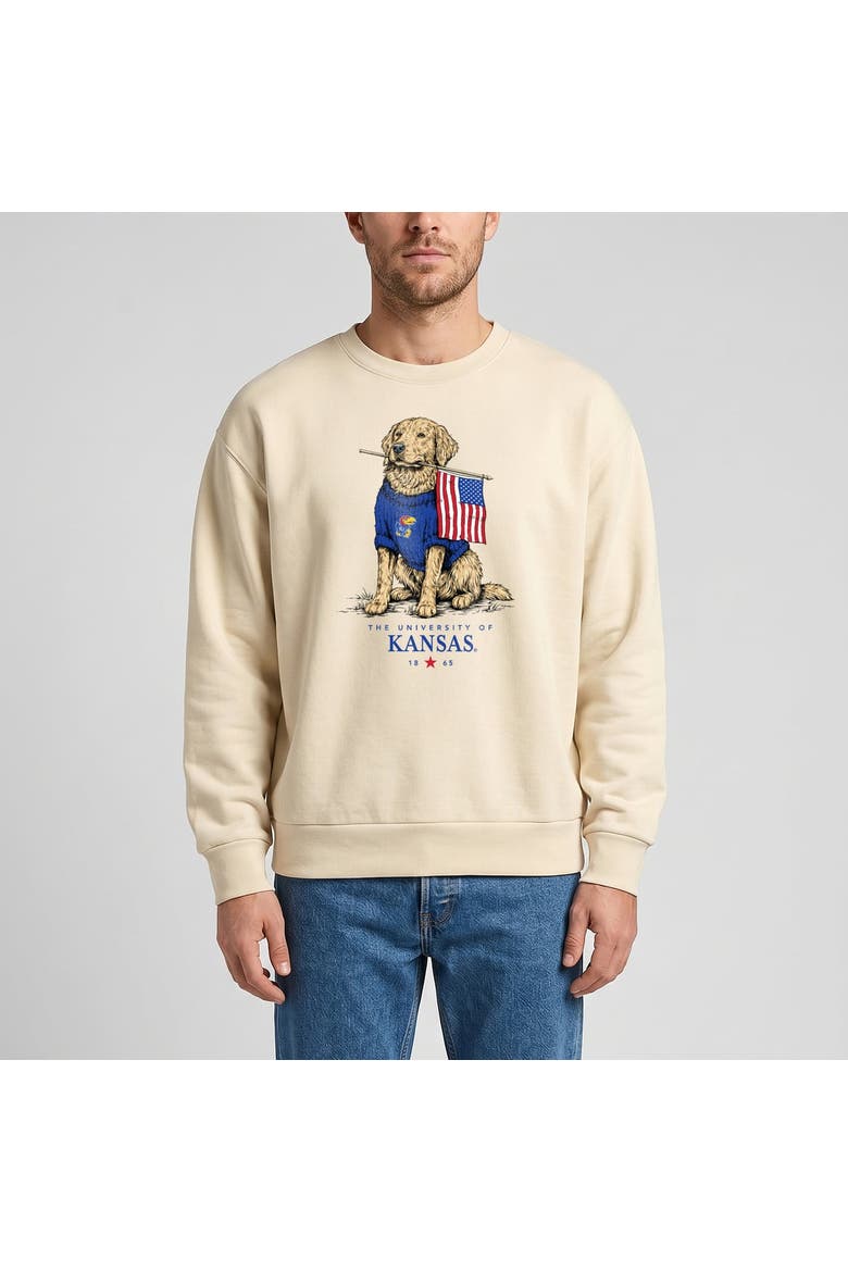 Unisex Uscape Apparel Cream Kansas Jayhawks Americana Good Boy Ribbed Premium Sweatshirt, Main, color, Cream