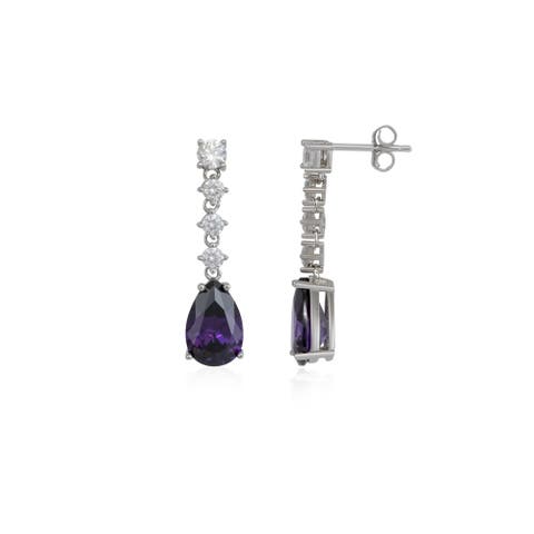 Pear Shape Amethyst Sterling Silver Drop Earrings
