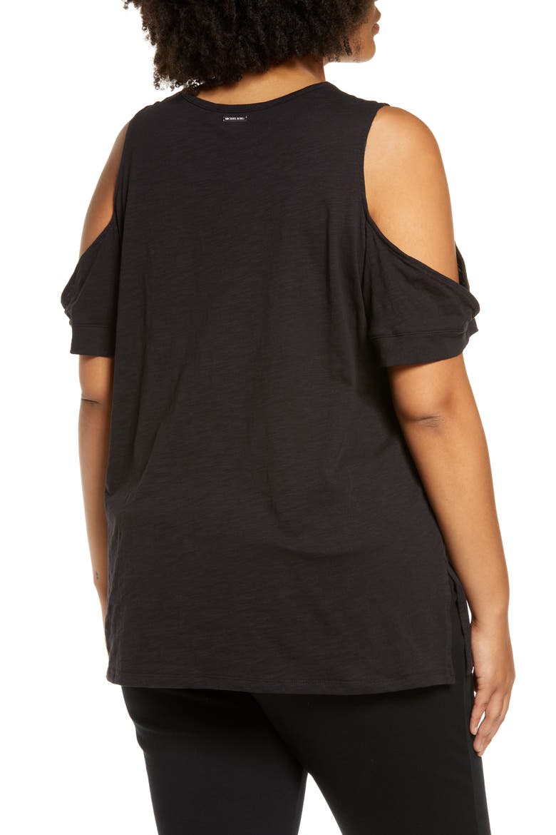 Grommet Cold Shoulder Tunic Top, Alternate, color, BLACK