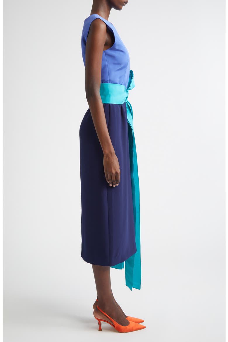 Colorblock Stretch Crepe Sheath Dress with Faille Sash, Alternate, color, MIDNIGHT MULTI