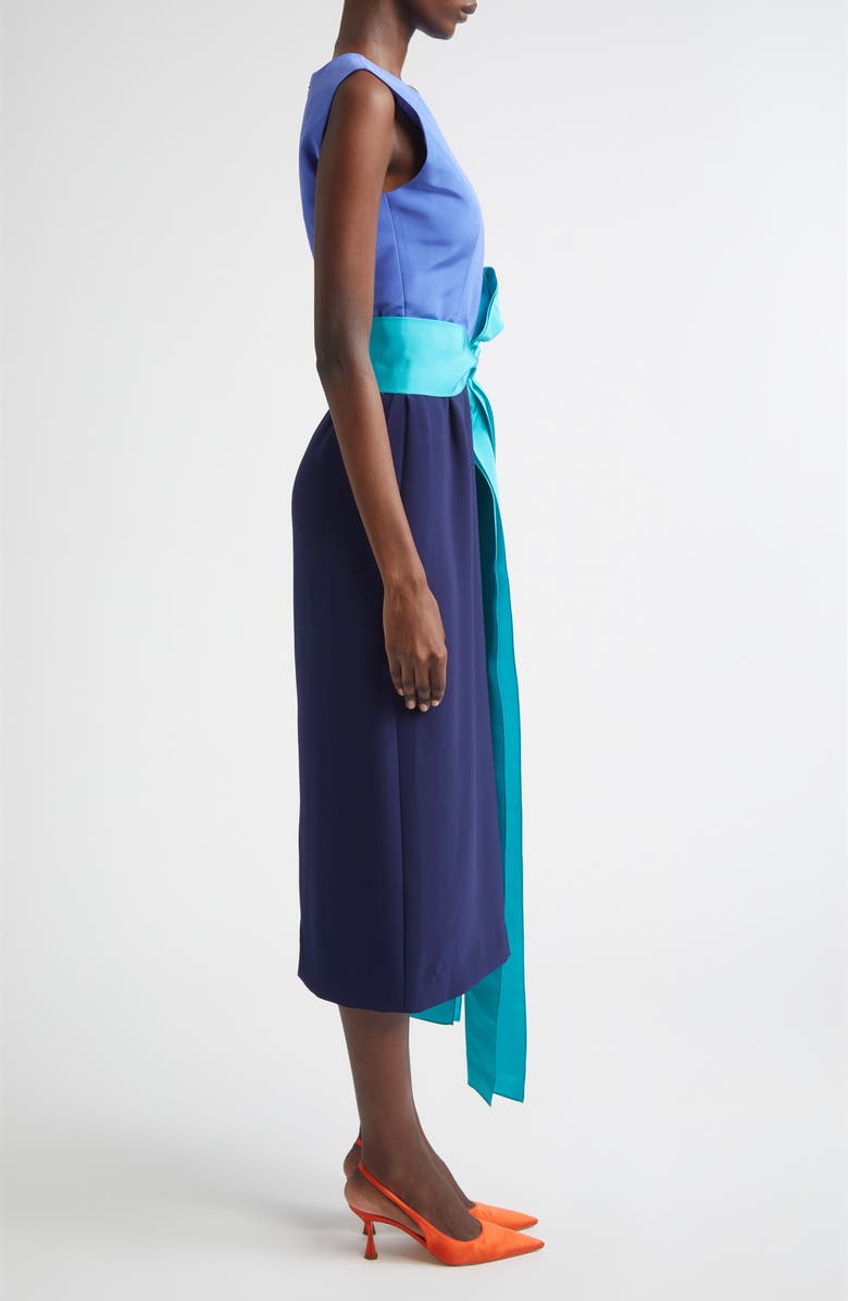 Carolina Herrera Colorblock Stretch Crepe Sheath Dress with Faille Sash, Alternate, color, Midnight Multi