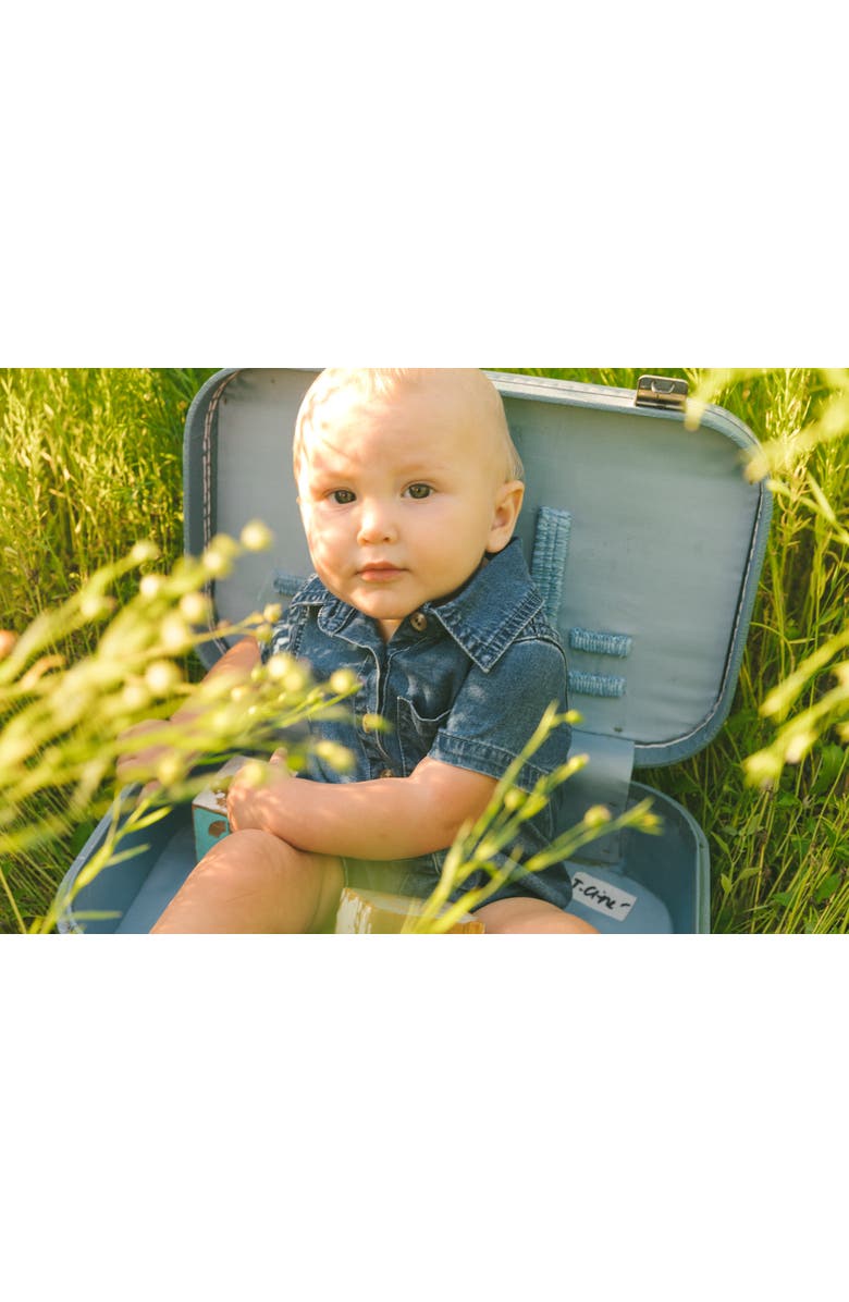 Deux par Deux Baby Boy's One-Piece Denim Romper Dark Denim Blue, Alternate, color, Dark Denim Blue