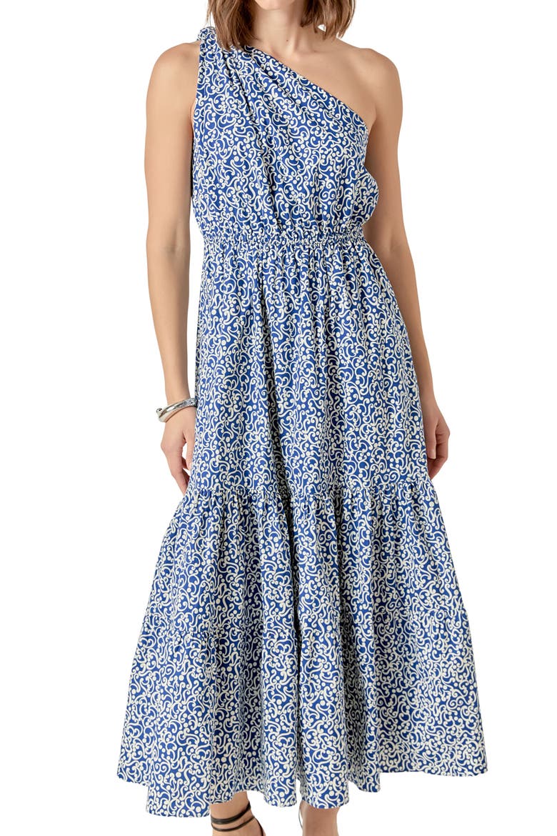 One-Shoulder Fit & Flare Dress, Alternate, color, BLUE