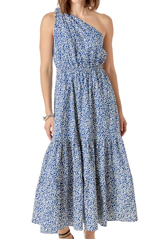 English Factory One-shoulder Fit & Flare Dress In Blue