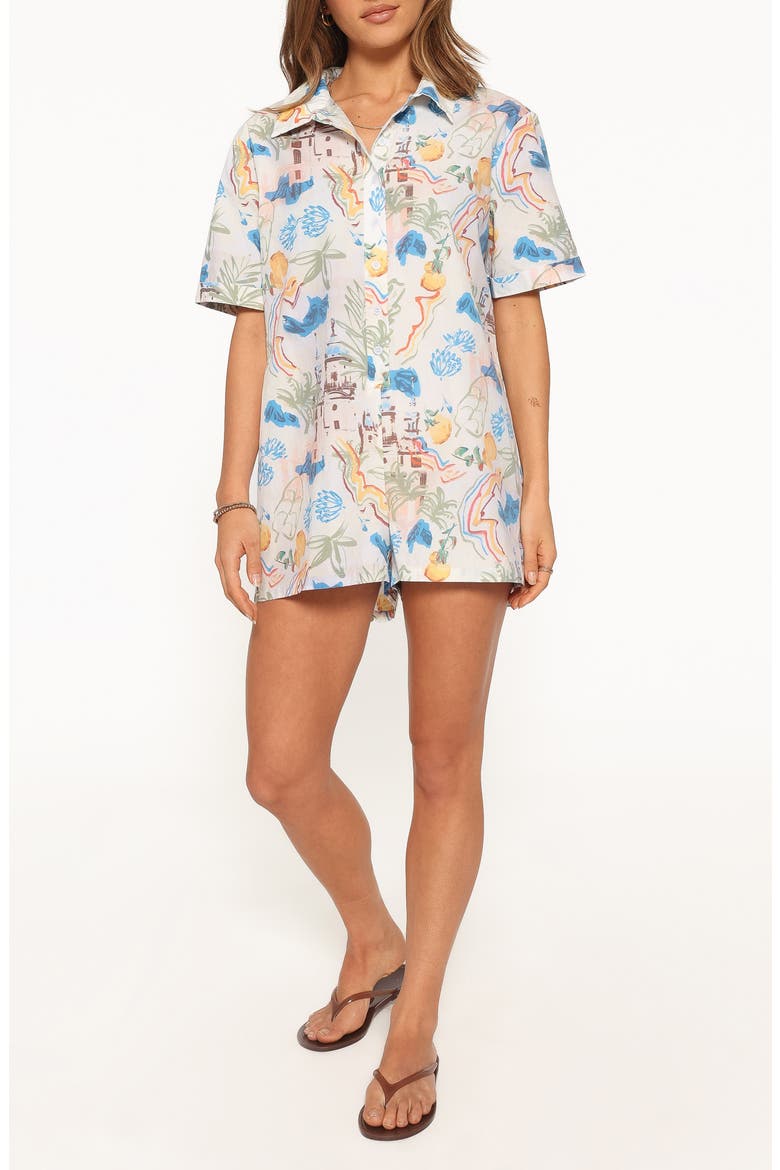 Calypso Button Front Romper, Main, color, WHITE MULTI