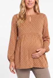 MOTHERHOOD MATERNITY Long Sleeve Empire Waist Keyhole Woven Blouse