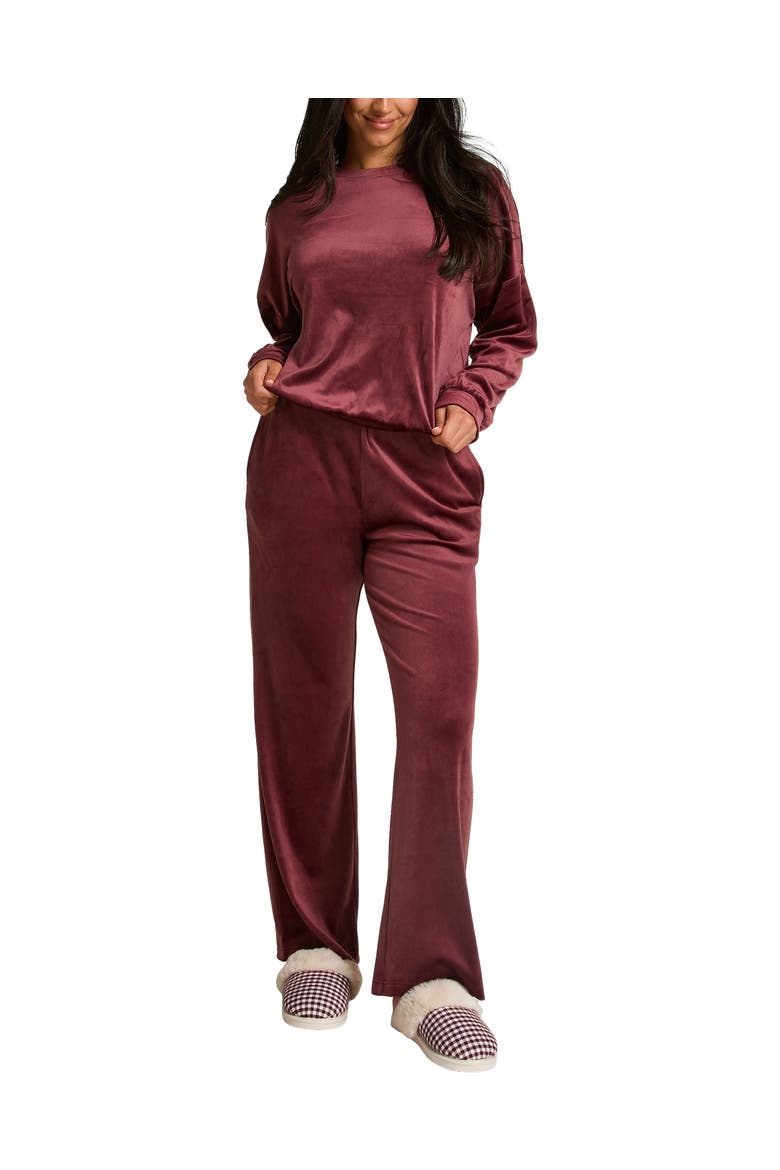 Velvet Long-Sleeve Pyjama Set, Main, color, Red Mahogany