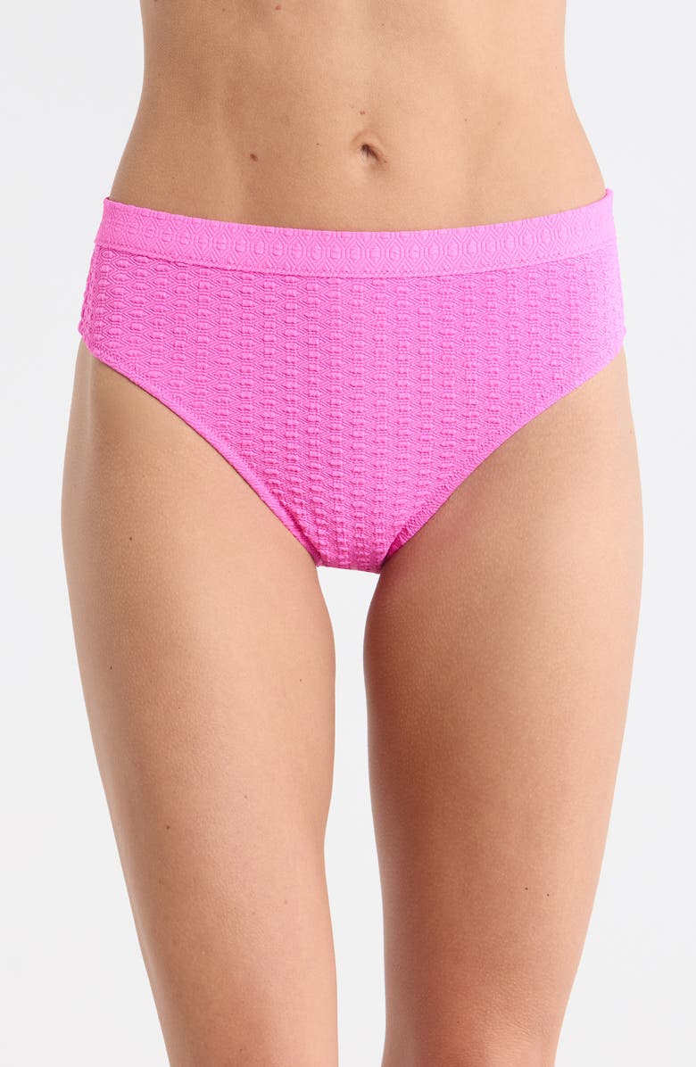 Roxy Haleiwa Banded High Waist Bikini Bottoms, Main, color, Bright Pink
