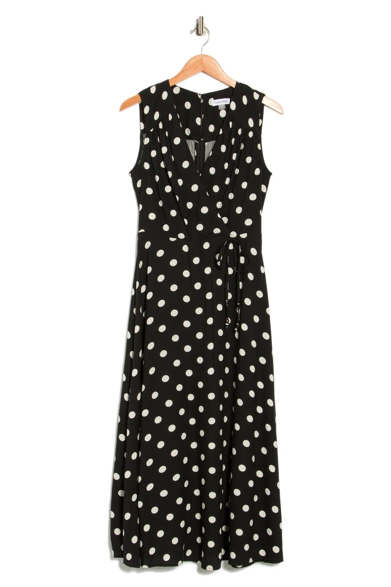 Polka Dot Sleeveless Faux Wrap Maxi Dress, Alternate, color, BLACK CREAM