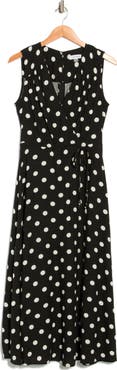 Calvin Klein Polka Dot Sleeveless Faux Wrap Maxi Dress