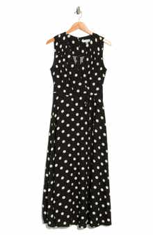Calvin Klein Polka Dot Sleeveless Faux Wrap Maxi Dress
