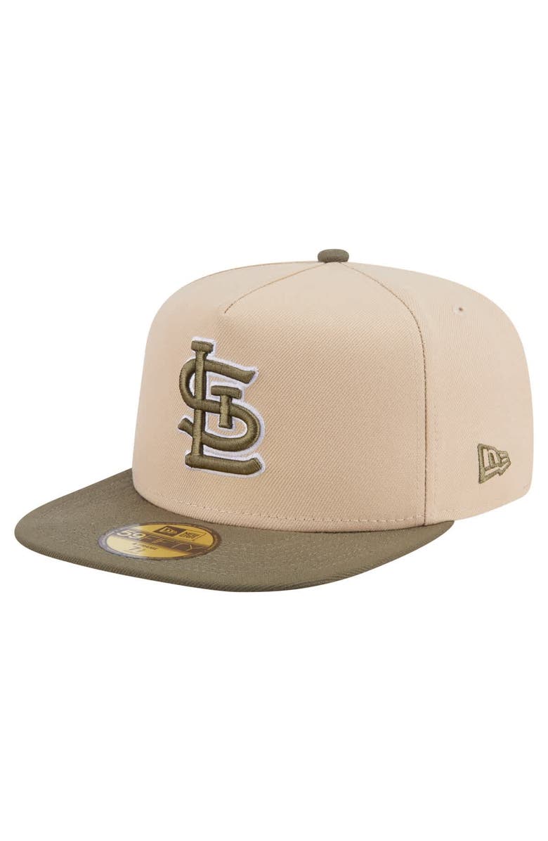 New Era Men's New Era Light Beige/Olive St. Louis Cardinals Two-Tone Color Pack A-Frame 59FIFTY Fitted Hat, Alternate, color, 