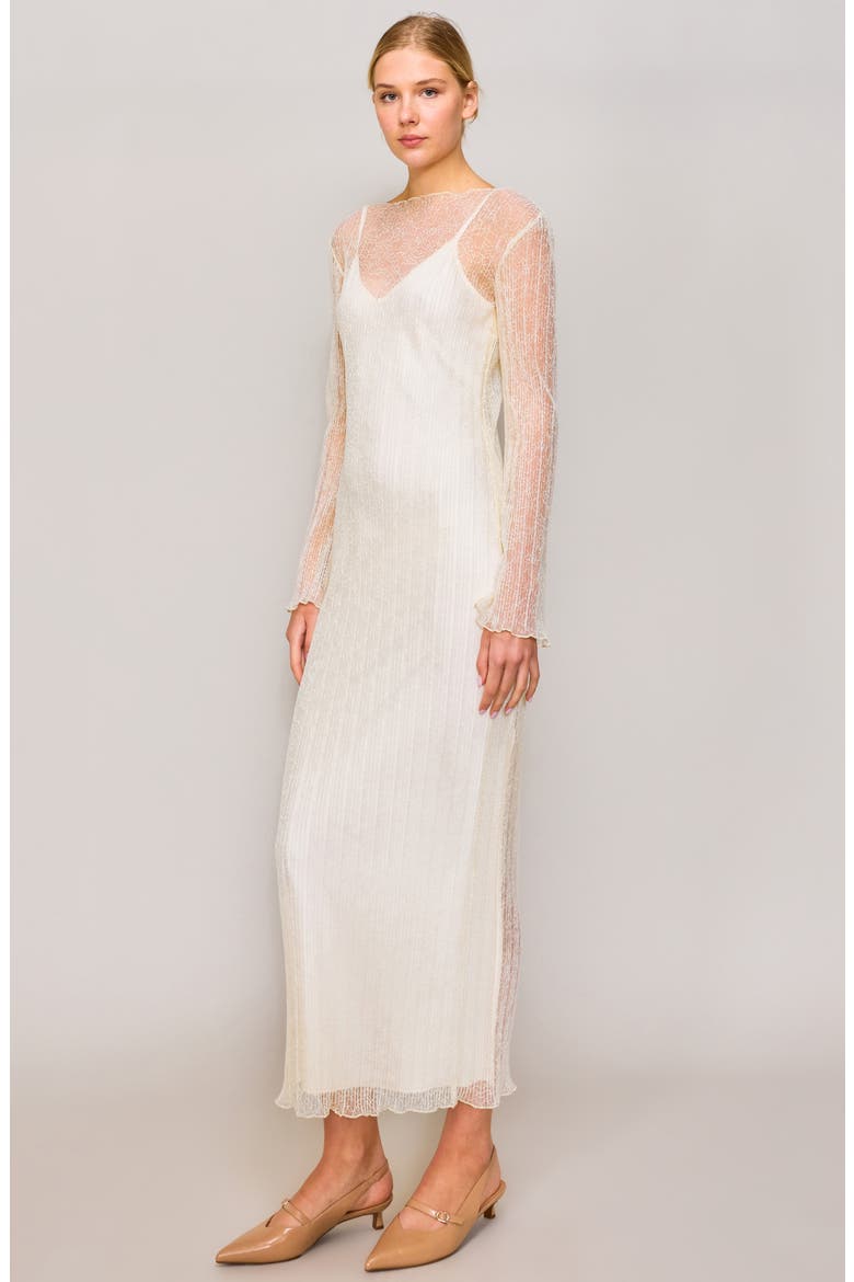 Lace Overlay Long Sleeve Maxi Cocktail Dress, Alternate, color, IVORY