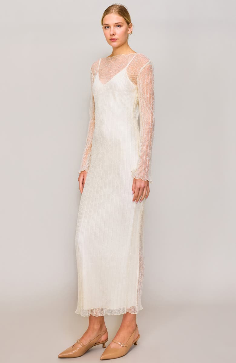 MELLODAY Lace Overlay Long Sleeve Maxi Cocktail Dress, Alternate, color, Ivory