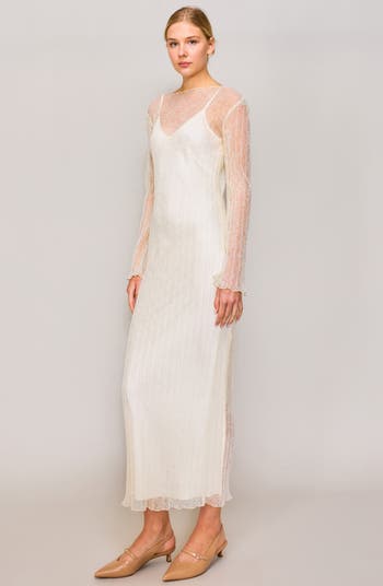 Lace Overlay Long Sleeve Maxi Cocktail Dress