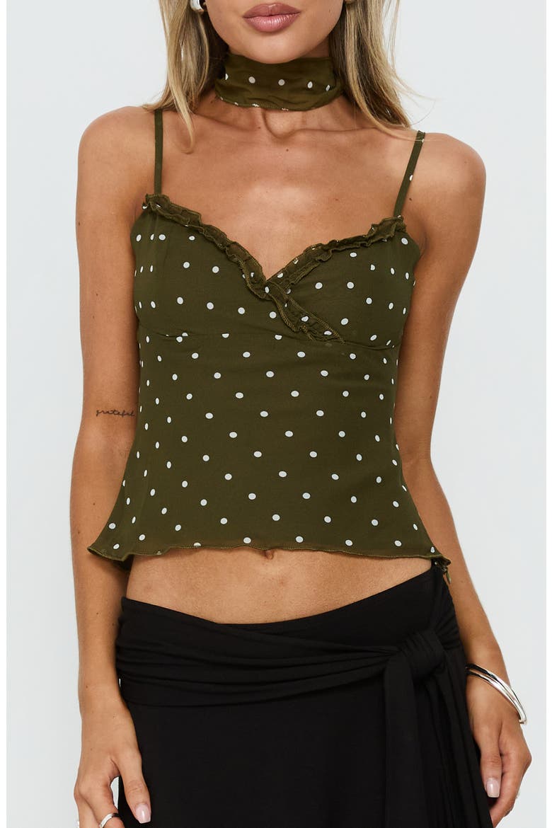 Mishy Scarf Detail Camisole, Main, color, OLIVE POLKA