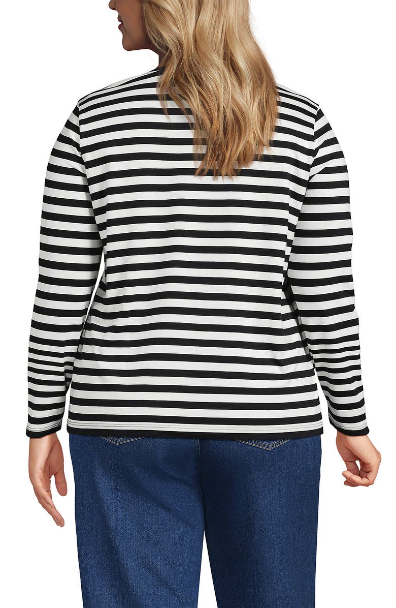 Lands' End Relaxed Supima Cotton Long Sleeve Crew Neck T-Shirt, Alternate, color, Black Even Stripe