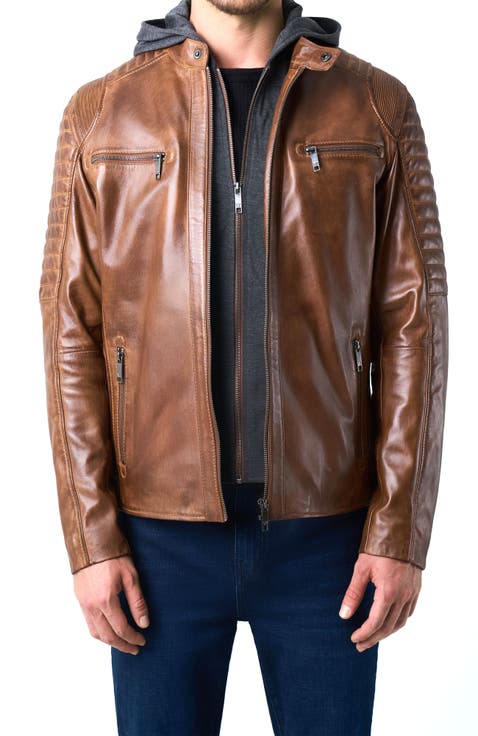 Belmont Leather Jacket with Hood and Chestpiece