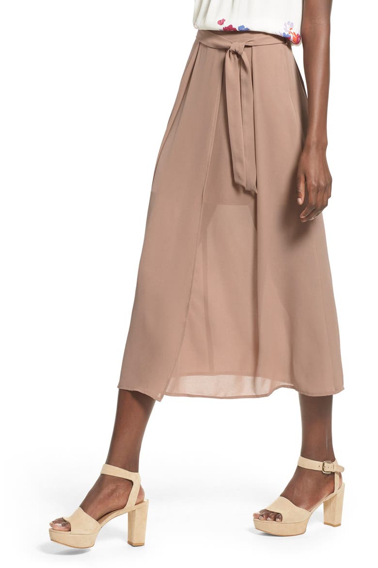 Wrap Front Midi Skirt, Alternate, color, TAN AMPHORA