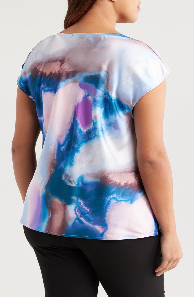 Tahari ASL Cowl Neck Crepe Top, Alternate, color, Indigo Multi