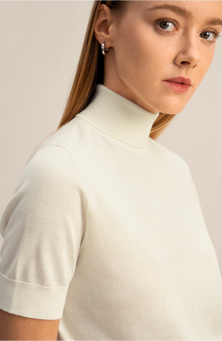 Lilysilk High Neck Short Sleeves Silk Knitted Sweater, Alternate, color, White