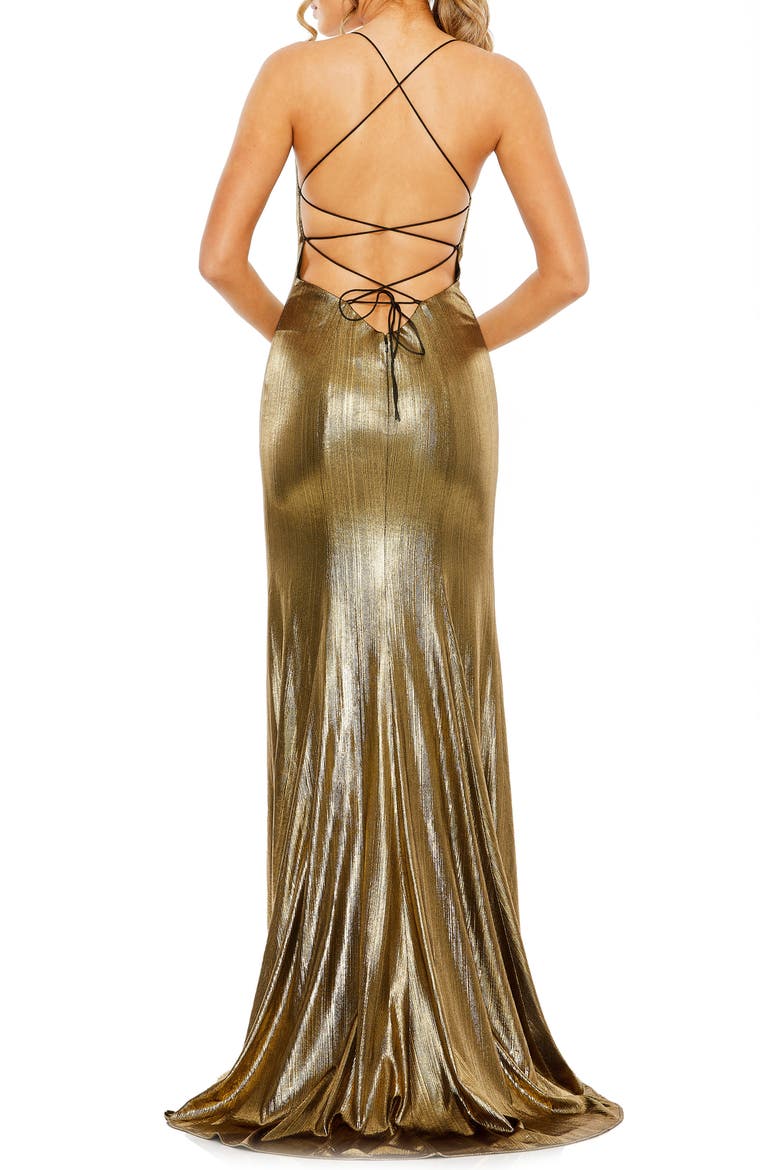 Metallic Corset Back Column Gown, Alternate, color, ANTIQUE GOLD